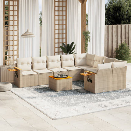 sofasæt til haven 10 dele med hynder polyrattan beige