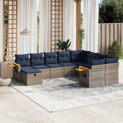 sofasæt til haven 10 dele med hynder polyrattan grå