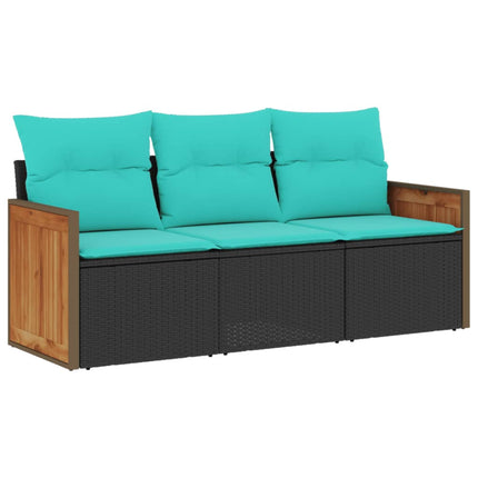 havesofasæt 3 dele med hynder sort polyrattan