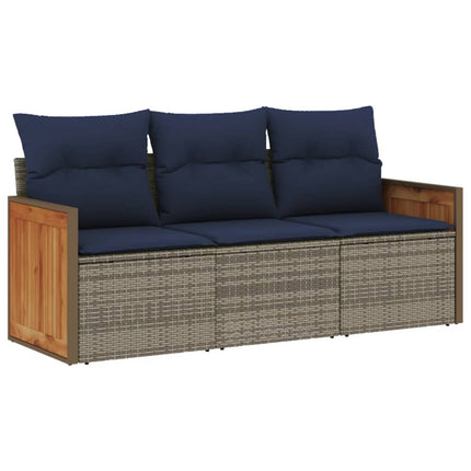 havesofasæt 3 dele med hynder grå polyrattan