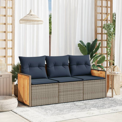 havesofasæt 3 dele med hynder grå polyrattan