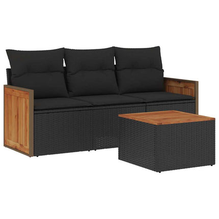 sofasæt til haven 4 dele med hynder polyrattan sort