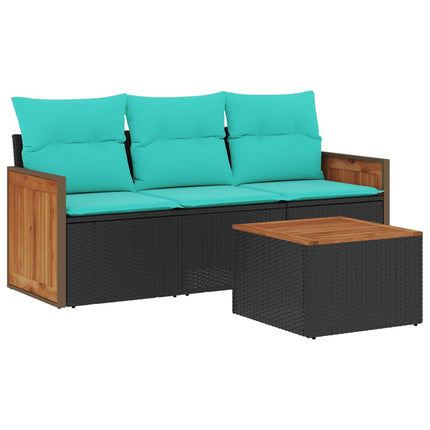havesofasæt med 4 dele og hynder sort polyrattan