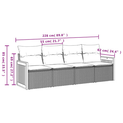 havesofasæt med 4 dele og hynder grå polyrattan