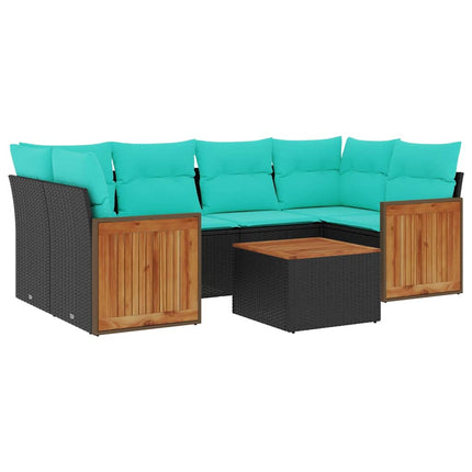 havesofasæt med 7 hynder sort polyrattan