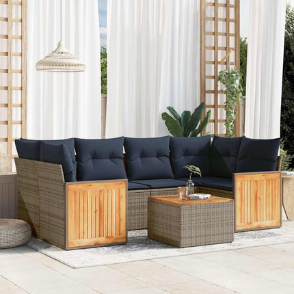 havesofasæt med 7 dele og hynder grå polyrattan