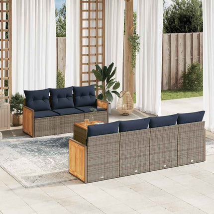 havesofasæt med 8 hynder grå polyrattan