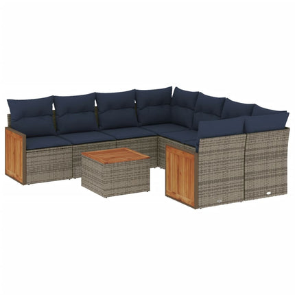 havesofasæt med 9 dele og hynder grå polyrattan