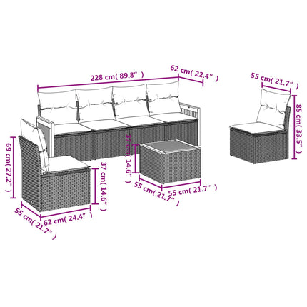 havesofasæt med 7 hynder sort polyrattan