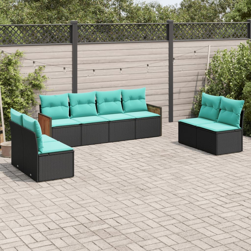 8-delt havesofast med hynder sort polyrattan