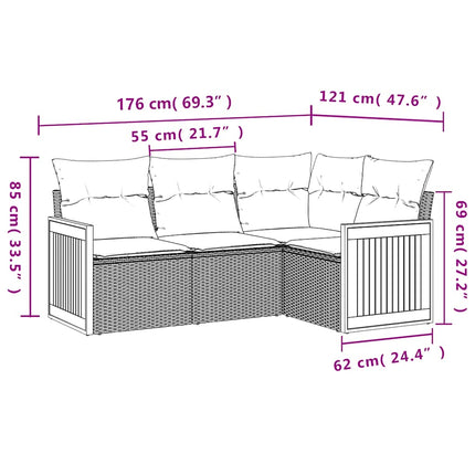 havesofasæt med 4 dele og hynder sort polyrattan