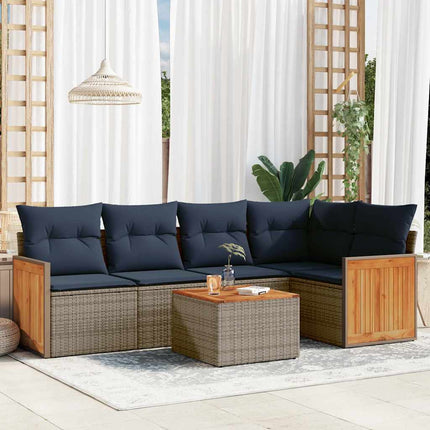 havesofasæt med 6 dele og hynder grå polyrattan