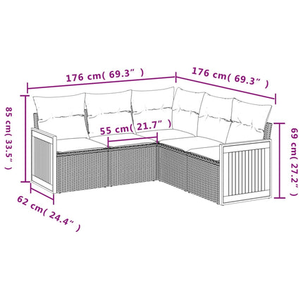 sofasæt til haven 5 dele med hynder polyrattan sort