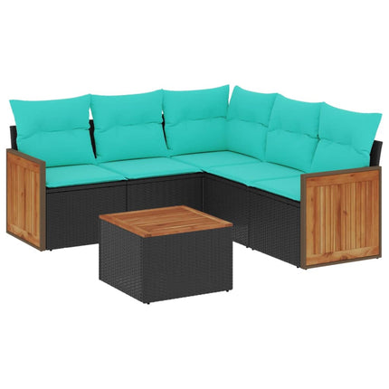 havesofasæt med 6 hynder sort polyrattan