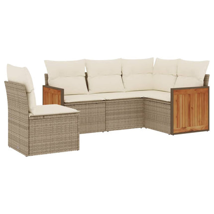 sofasæt til haven 5 dele med hynder polyrattan beige