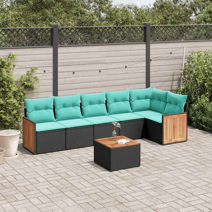 havesofasæt med 7 hynder sort polyrattan