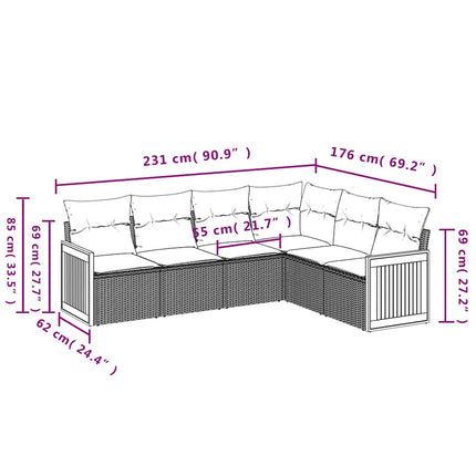 havesofasæt med 6 hynder sort polyrattan