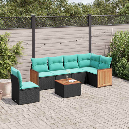 havesofasæt med 7 hynder sort polyrattan