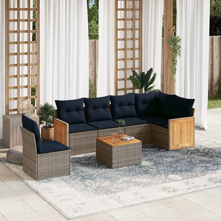 havesofasæt med 7 dele og hynder grå polyrattan