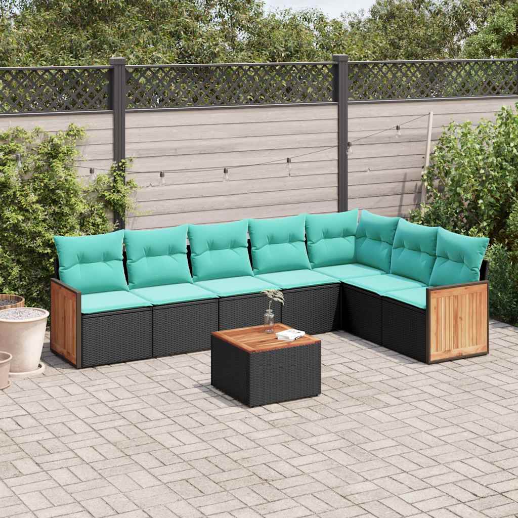 8-delt havesofast med hynder sort polyrattan