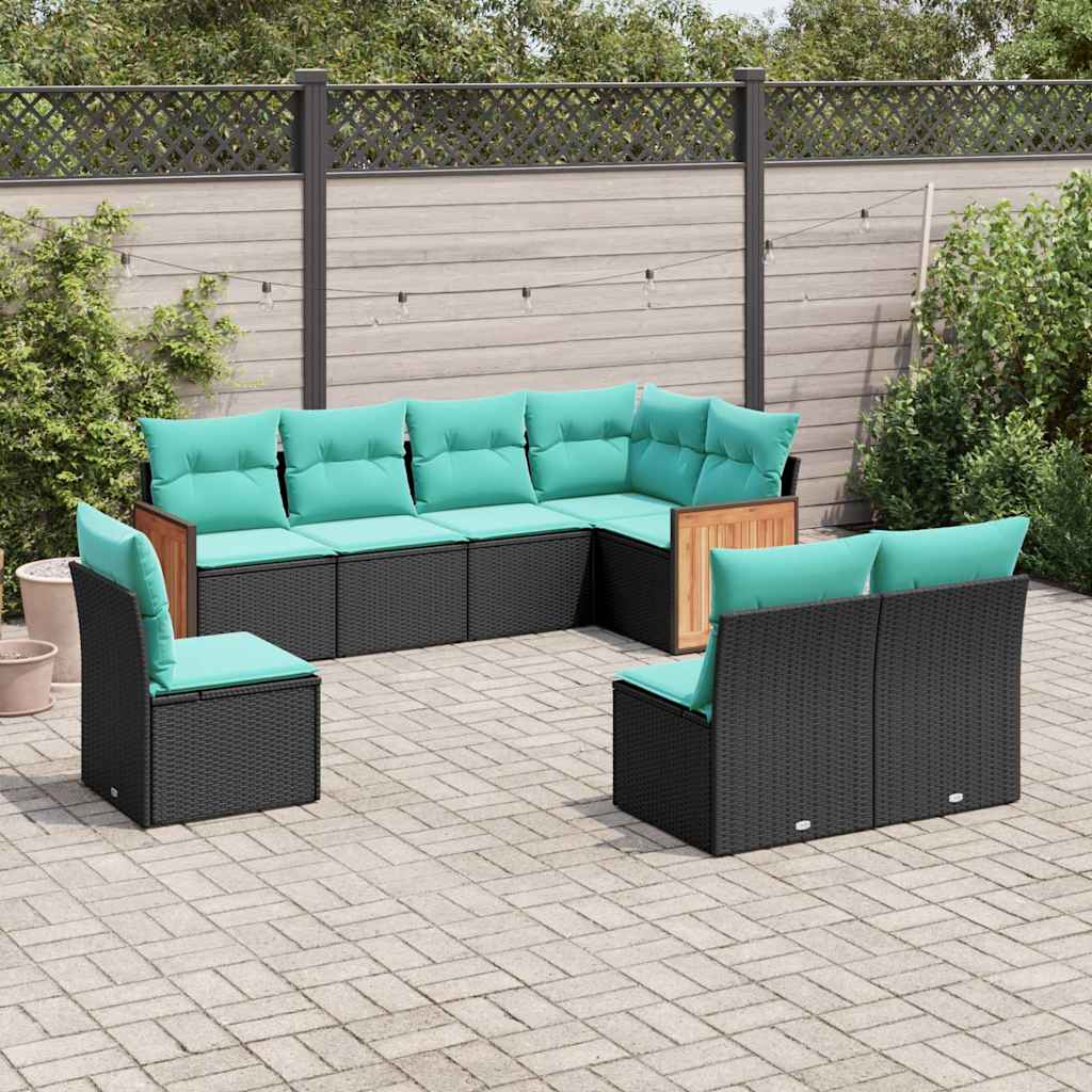 8-delt havesofast med hynder sort polyrattan