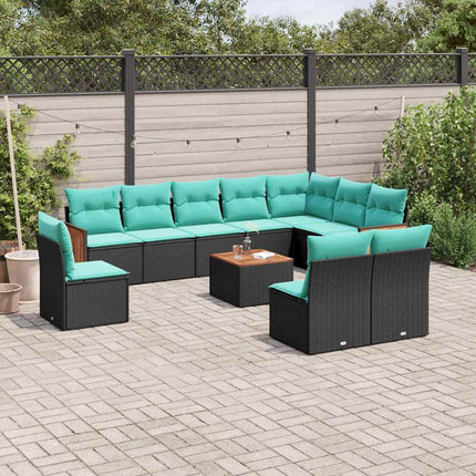 11-delt havesofasæt med hynder sort polyrattan