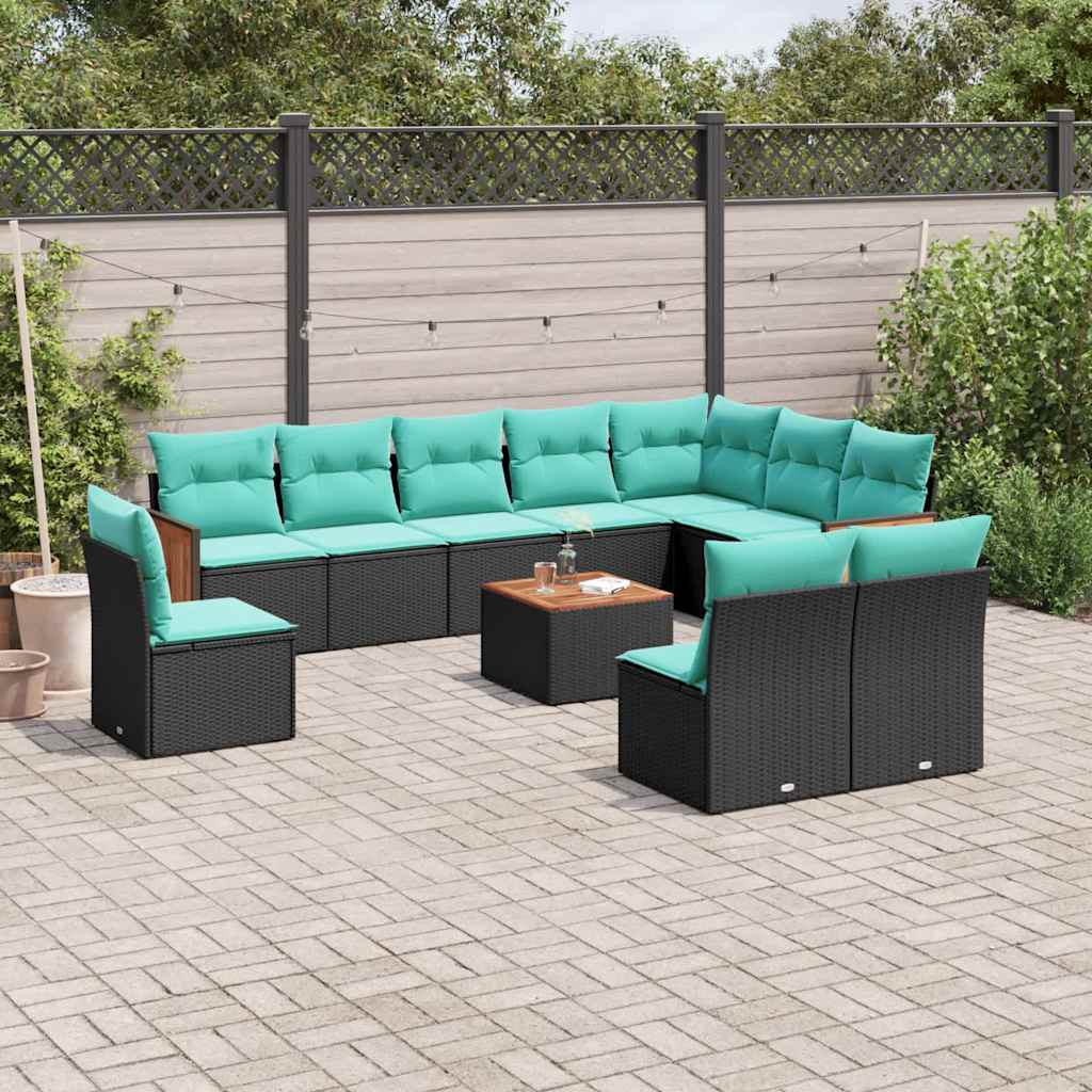 11-delt havesofast med hynder sort polyrattan