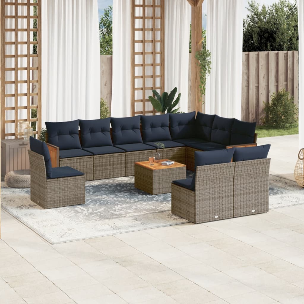 11-delt havesofast med hynder gr polyrattan