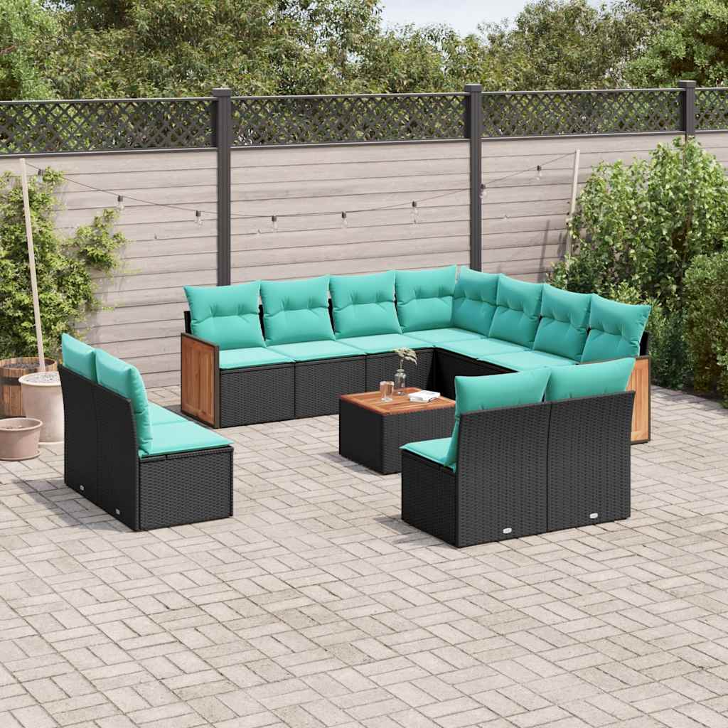 12-delt havesofast med hynder sort polyrattan