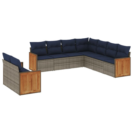 havesofasæt med 9 dele og hynder grå polyrattan