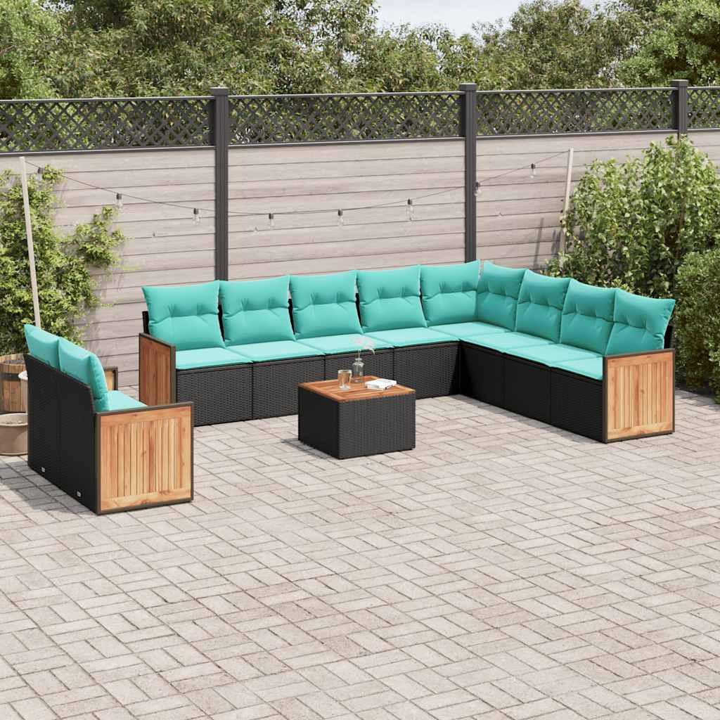 11-delt havesofast med hynder sort polyrattan
