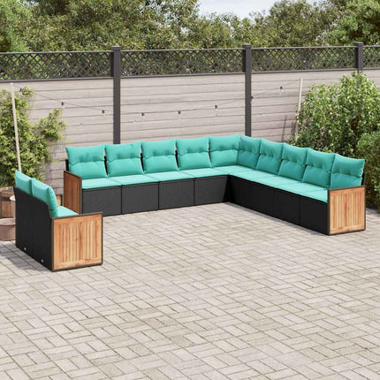 11-delt havesofasæt med hynder sort polyrattan