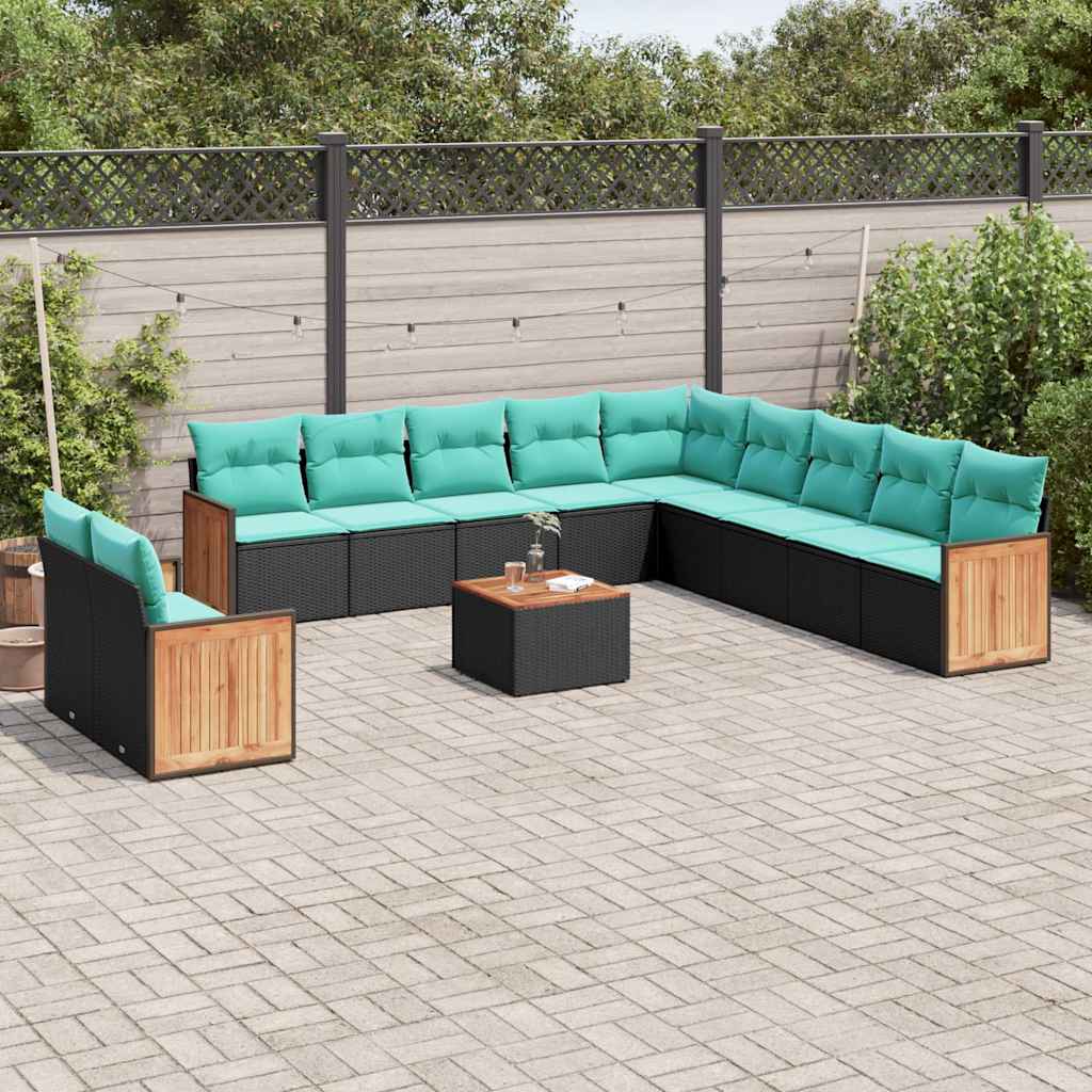 12-delt havesofast med hynder sort polyrattan