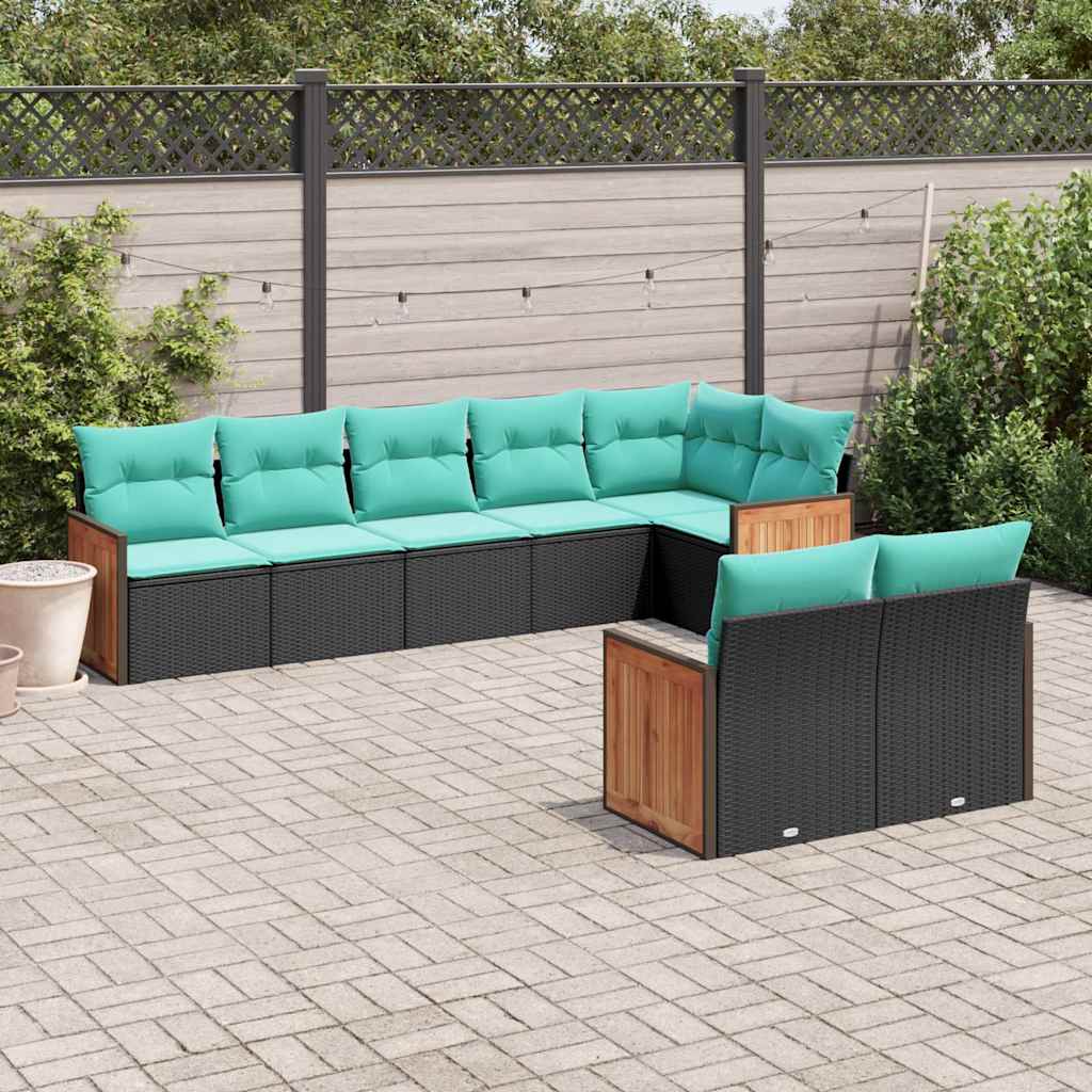 8-delt havesofast med hynder sort polyrattan