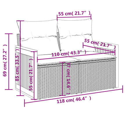 havesofasæt med 6 hynder sort polyrattan