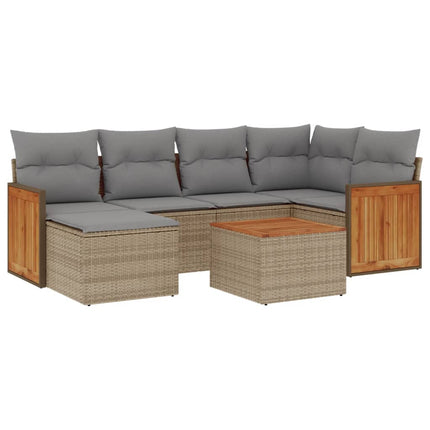 sofasæt til haven 7 dele med hynder polyrattan beige
