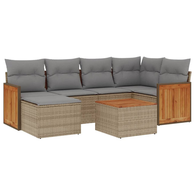 sofasæt til haven 7 dele med hynder polyrattan beige