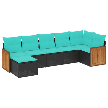 havesofasæt med 7 hynder sort polyrattan