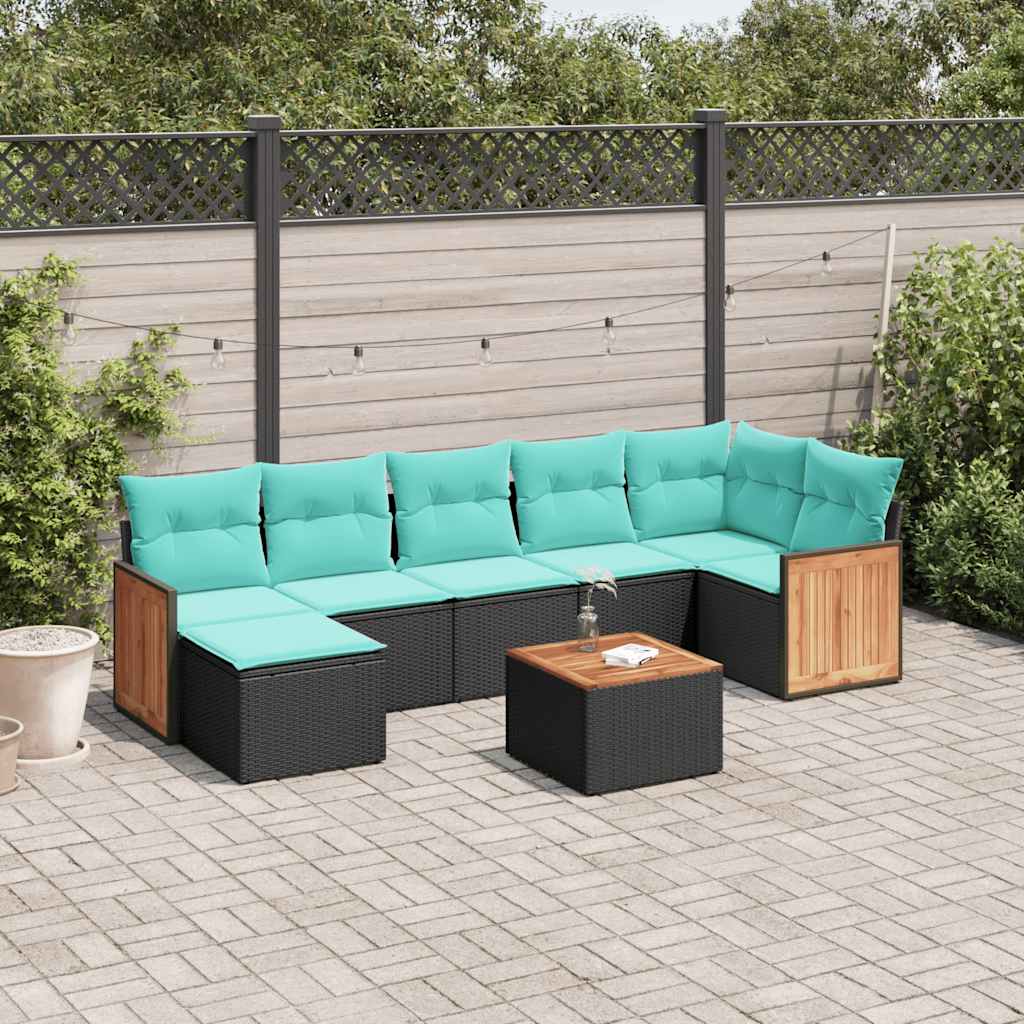 8-delt havesofast med hynder sort polyrattan