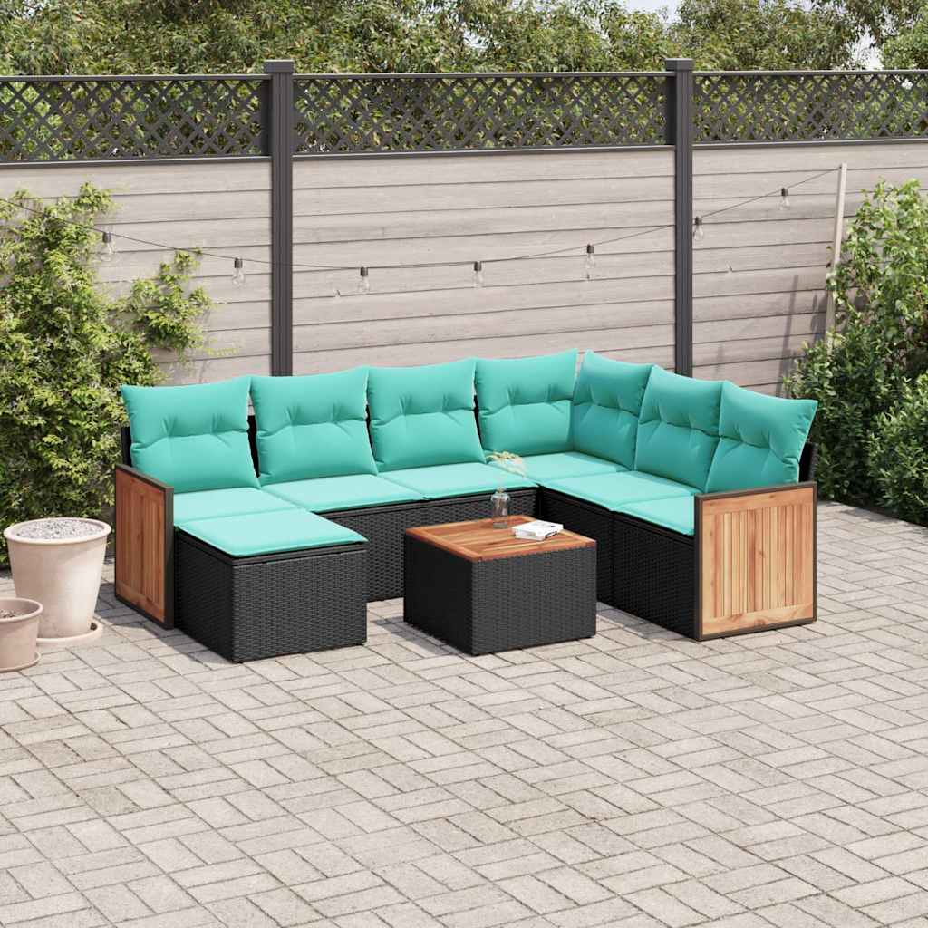 8-delt havesofast med hynder sort polyrattan