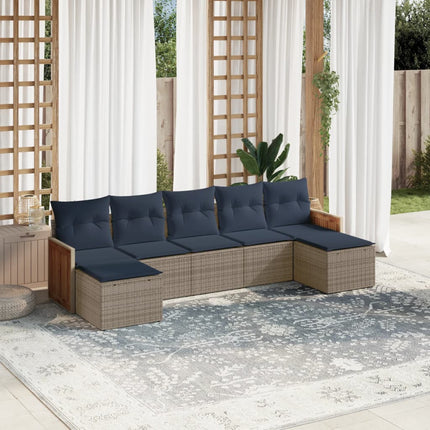 havesofasæt med 7 dele og hynder grå polyrattan