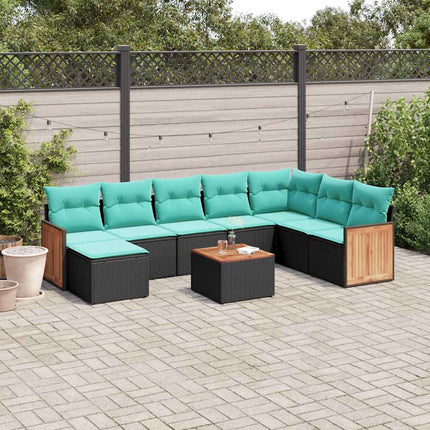 havesofasæt med 9 dele og hynder sort polyrattan