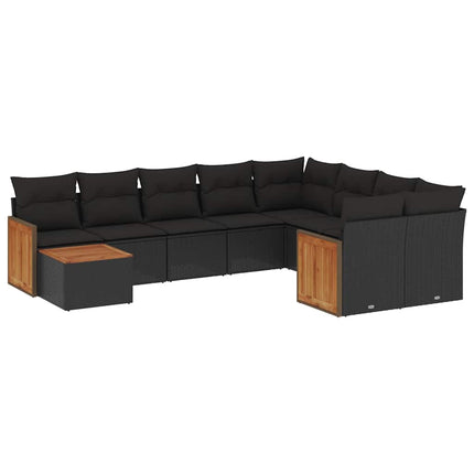 sofasæt til haven 10 dele med hynder polyrattan sort