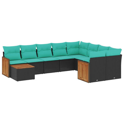 havesofasæt med 10 hynder sort polyrattan