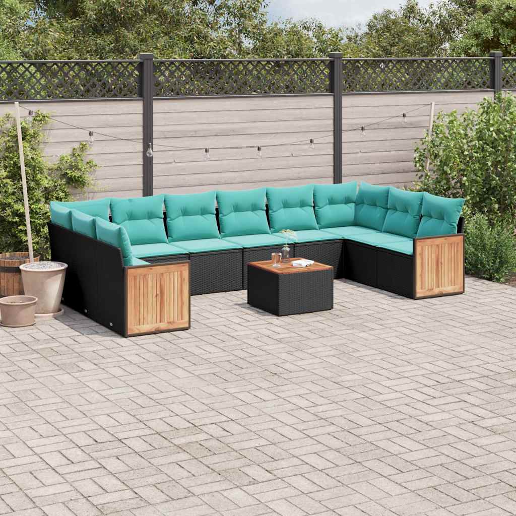 11-delt havesofast med hynder sort polyrattan