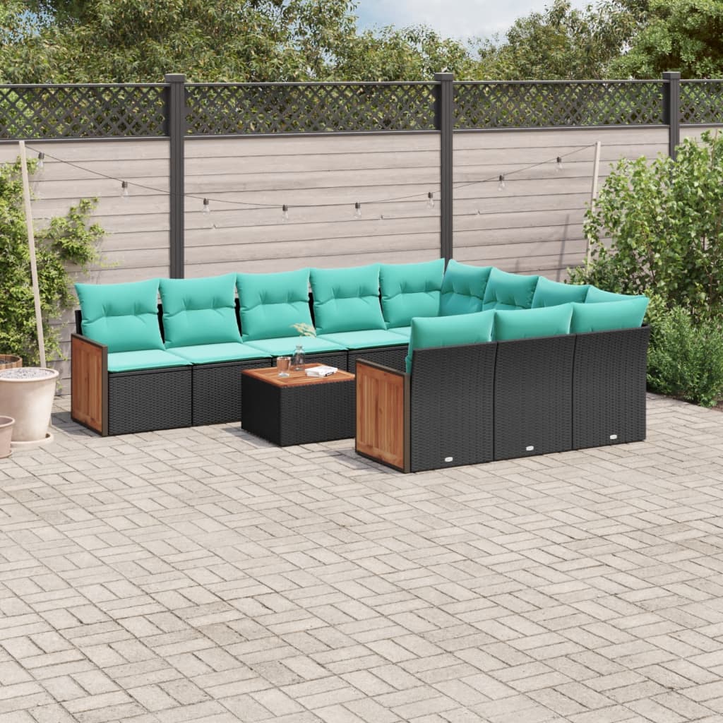 11-delt havesofast med hynder sort polyrattan