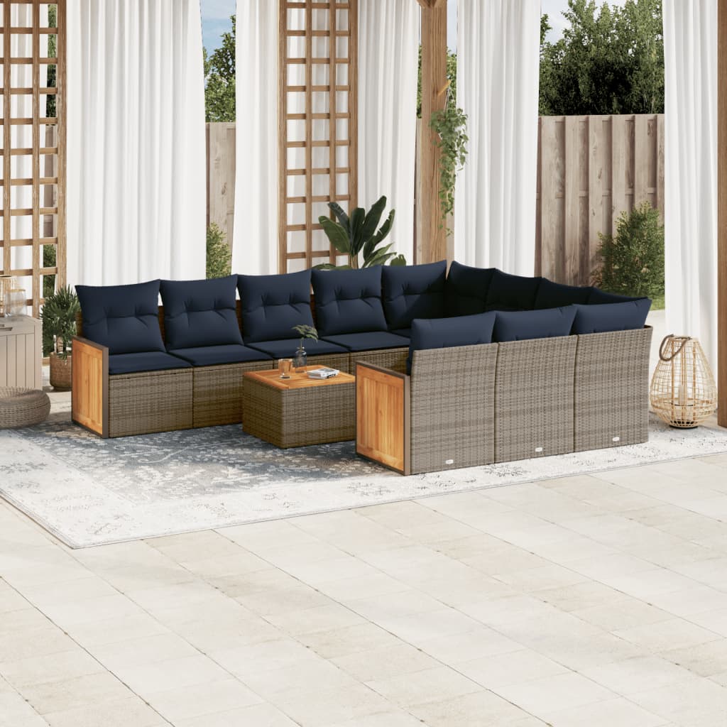11-delt havesofast med hynder gr polyrattan
