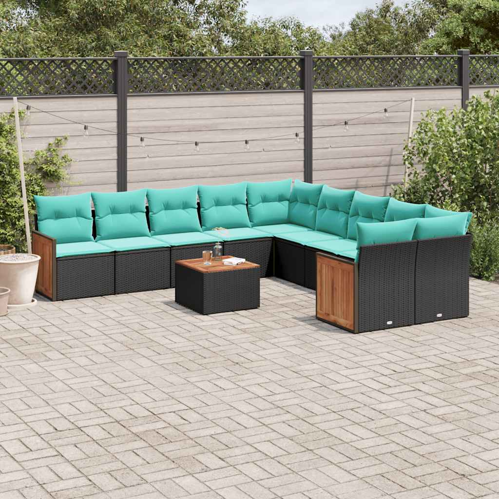 11-delt havesofast med hynder sort polyrattan