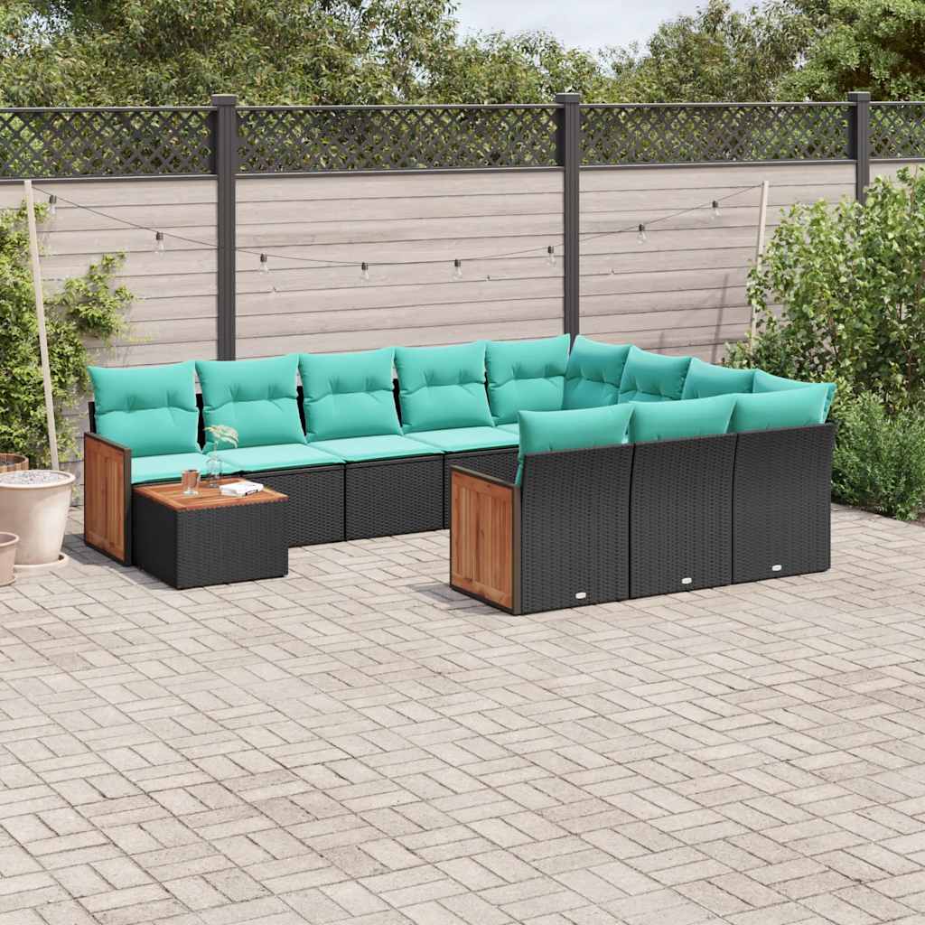 11-delt havesofast med hynder sort polyrattan