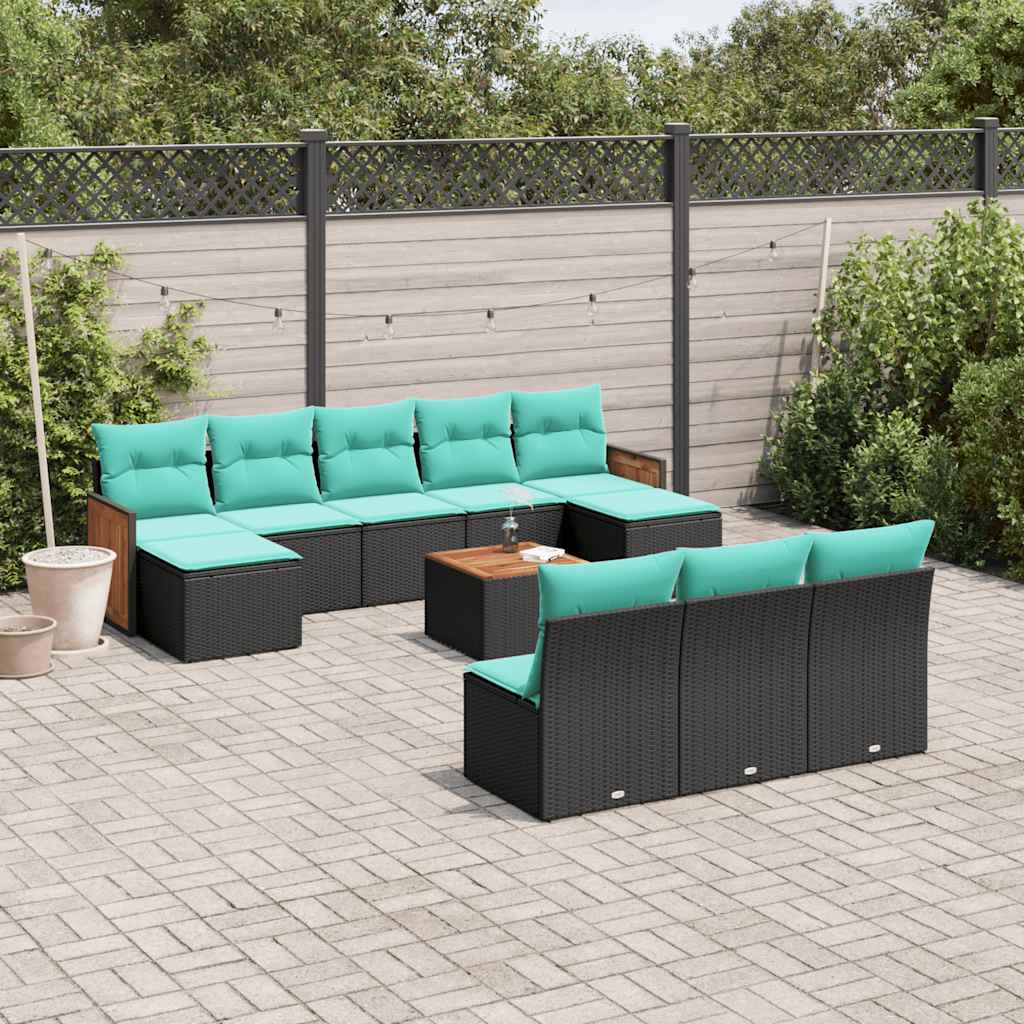 11-delt havesofast med hynder sort polyrattan